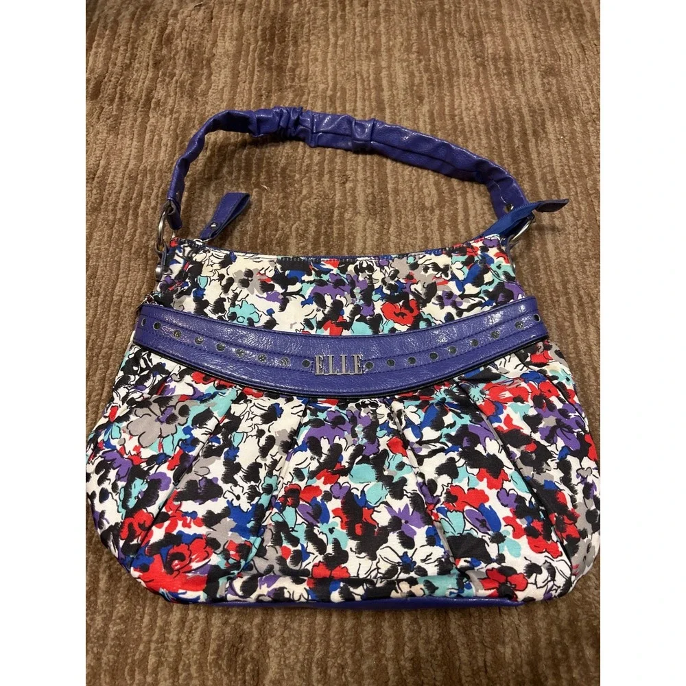 Elle Floral Hobo Bag Purse Shoulder Bag Designer Print Colorful NWOT‎